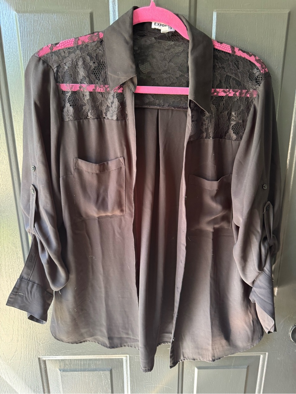 Express Black Lace Top with Sheer Detail